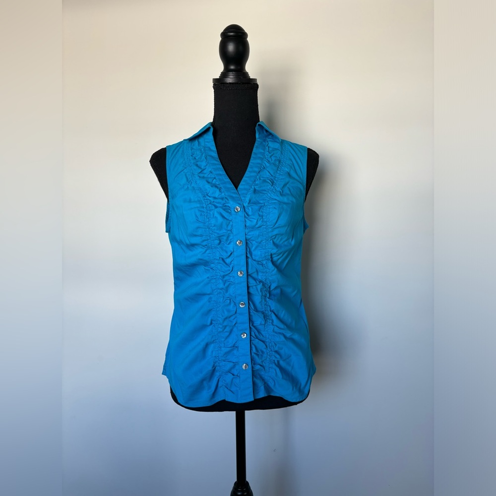 Express Design Studio Women’s Sleeveless Ruffled Blouse Top Azure Blue Size S